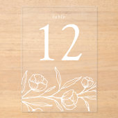 スケッチされた白フローラ結婚アクリルのテーブル番号 アクリル招待状 (正面)