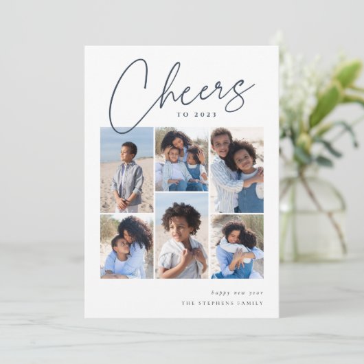 スケッチされた筆記体6フォトコラージュ新年 シーズンカード (スタンド正面)