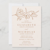 スケッチされた花のアーモンドと銅の結婚式 招待状 (正面)