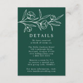 スケッチされた花のグリーンウェディングディテール エンクロージャーカード (正面)