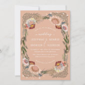 スケッチされた花ユニークトープ結婚式招待状 (正面)