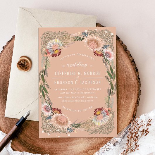 スケッチされた花ユニークトープ結婚式招待状