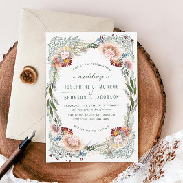 スケッチされた花ユニーク白結婚式招待状