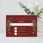 スケッチされた花 グリーン ダークレッド マロン 結婚式 出欠カード (スタンド正面)