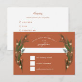 スケッチされた花 緑のテラコッタ ウェディング 出欠カード (正面/裏面)