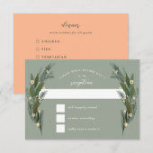スケッチされた花 葉 緑の草 さげ ウェディング 出欠カード (正面/裏面)