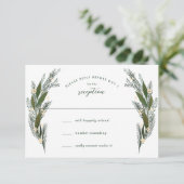 スケッチされた花 葉 緑の草 白いウェディング 出欠カード (スタンド正面)