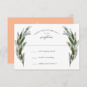 スケッチされた花 葉 緑の草 白いウェディング 出欠カード (正面/裏面)