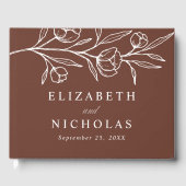 スケッチされた茶色のフローラ結婚写真 ゲストブック (正面)