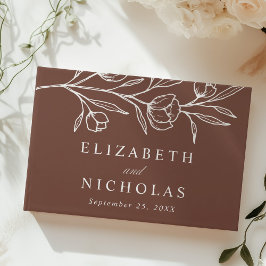 スケッチされた茶色のフローラ結婚写真 ゲストブック