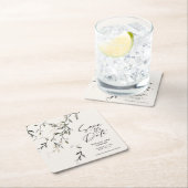 スケッチされた葉モダンの結婚植物 スクエアペーパーコースター (インサイチュ)