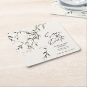 スケッチされた葉モダンの結婚植物 スクエアペーパーコースター (アングル)