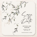 スケッチされた葉モダンの結婚植物 スクエアペーパーコースター<br><div class="desc">スケッチ葉の植物葉モダンの結婚式は日付カードを保存する。上品なモダン抽象芸術手描きデザイン。コレクションの一部。</div>