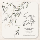 スケッチされた葉モダンの結婚植物 スクエアペーパーコースター (正面)