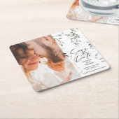 スケッチされた葉モダンの結婚植物 スクエアペーパーコースター (アングル)