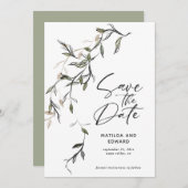 スケッチされた葉モダンの結婚植物 セーブザデート (正面/裏面)