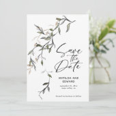 スケッチされた葉モダンの結婚植物 セーブザデート (スタンド正面)