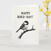 スケッチされた鳥の誕生日カード カード (黄色い花)