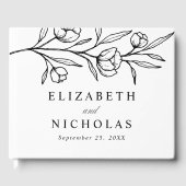 スケッチされた黒のフローラ結婚写真 ゲストブック (正面)