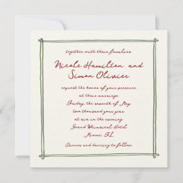 スケッチしたフレームお洒落の緑の手結婚描き 招待状