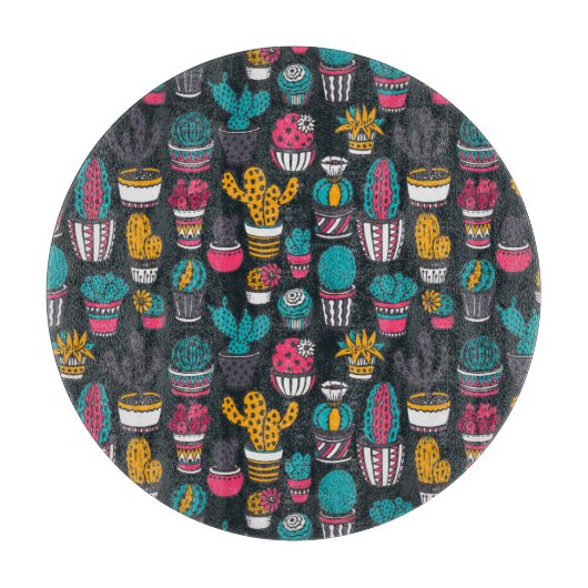 スケッチのスタイルパターンの手描きのサボテン カッティングボード (正面)