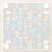 スケッチのスタイルパターンの手描きのサボテン ガラスコースター (裏面)