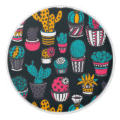 スケッチのスタイルパターンの手描きのサボテン セラミックノブ (正面)