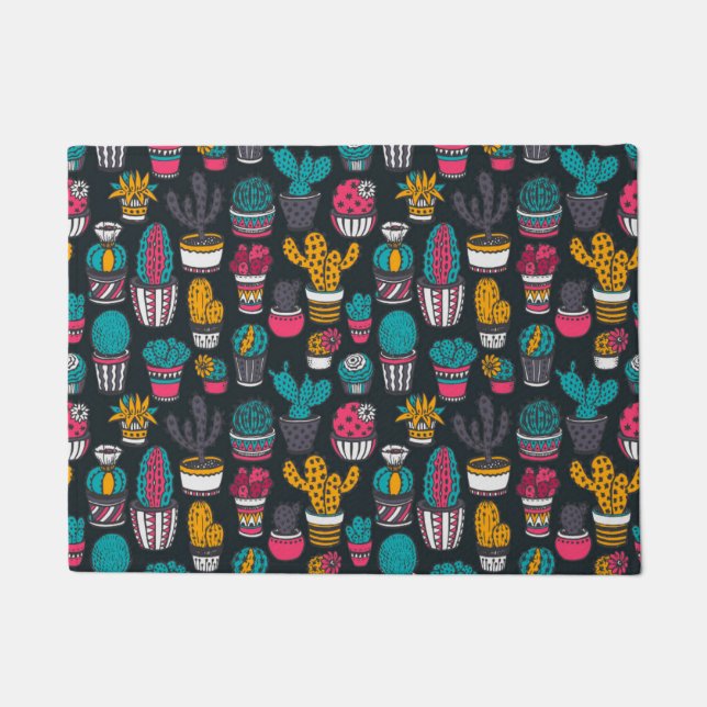 スケッチのスタイルパターンの手描きのサボテン ドアマット (正面)