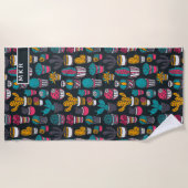 スケッチのスタイルパターンの手描きのサボテン ビーチタオル (正面)