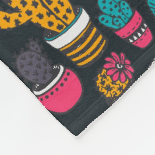 スケッチのスタイルパターンの手描きのサボテン フリースブランケット (角)