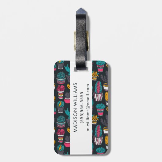 スケッチのスタイルパターンの手描きのサボテン ラゲッジタグ (裏面縦)
