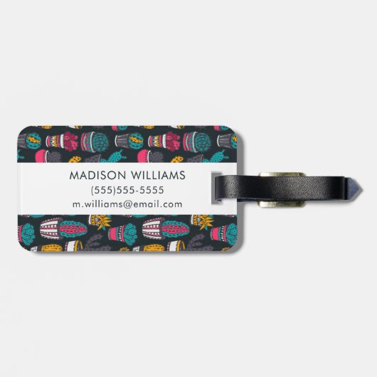 スケッチのスタイルパターンの手描きのサボテン ラゲッジタグ (裏面横)