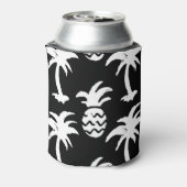 スケッチのヤシの木、パイナップル、モノクロパターン。 缶クーラー (缶裏面)