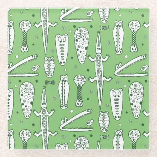 スケッチのワニパターン2 ガラスコースター (正面)