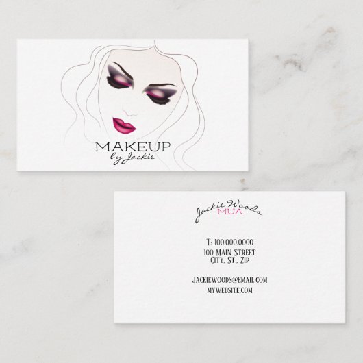 スケッチの女性が付いているメーキャップアーティストの名刺 名刺 (正面/裏面)