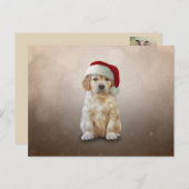 スケッチの子犬ゴールデンレトリバーの赤い帽子のサンタ ポストカード (正面/裏面)