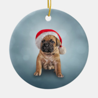 スケッチの子犬、サンタクロースの赤い帽子をかぶったサトウキビのコルソ セラミックオーナメント