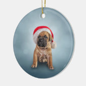 スケッチの子犬、サンタクロースの赤い帽子をかぶったサトウキビのコルソ セラミックオーナメント (左)