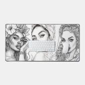 スケッチの美しい黒人女性オンデスクマット デスクマット (キーボード&マウス)