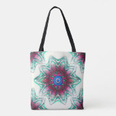 スケッチの花のテクスチャー金属シアンから赤インク トートバッグ (裏面)