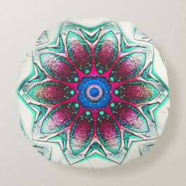 スケッチの花のテクスチャー金属シアンから赤インク ラウンドクッション