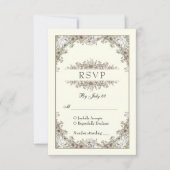 スケッチの花アイボリーロマンチックな結婚式rsvpカード 出欠カード (正面)