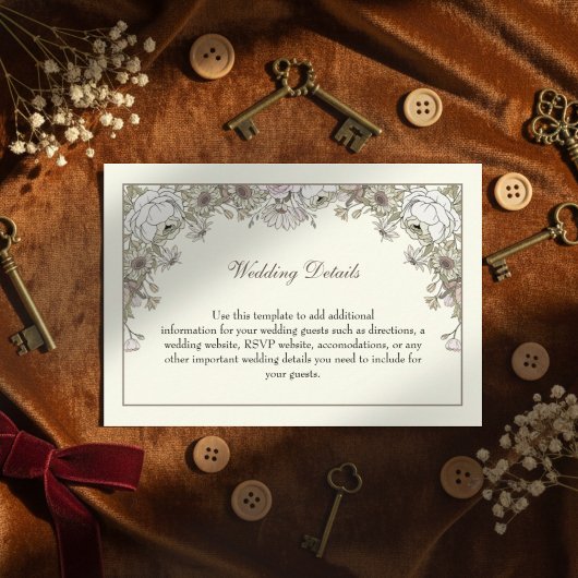 スケッチの花アイボリーロマン結婚ティック エンクロージャーカード