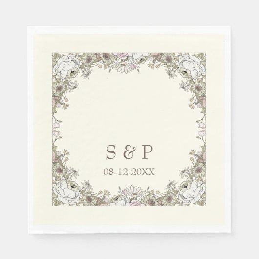 スケッチの花アイボリーロマン結婚ティック スタンダードランチョンナプキン (正面)