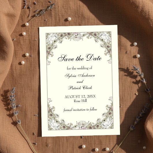 スケッチの花アイボリーロマン結婚ティック セーブザデート