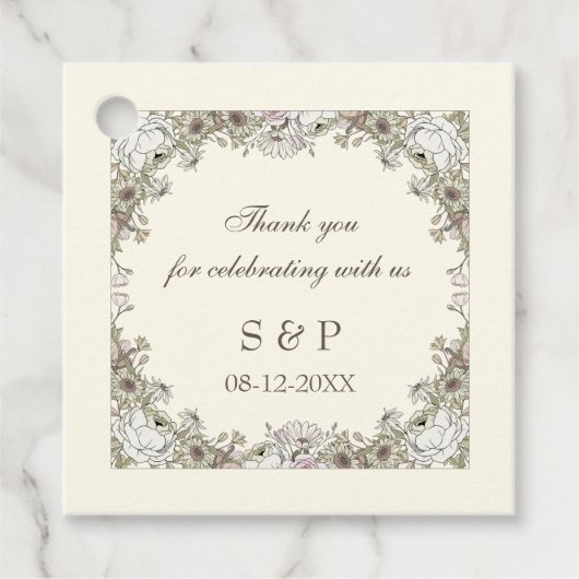 スケッチの花アイボリーロマン結婚ティック フェイバータグ (正面)