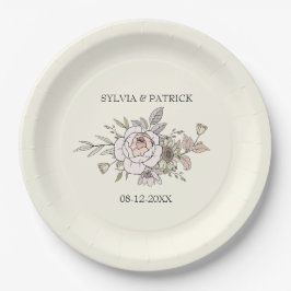 スケッチの花アイボリーロマン結婚ティック ペーパープレート