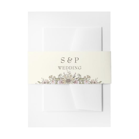 スケッチの花アイボリーロマン結婚ティック 招待状ベリーバンド (正面例)
