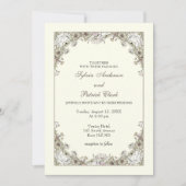 スケッチの花アイボリーロマン結婚ティック 招待状 (正面)
