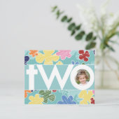スケッチの花 ティール 2歳の誕生日パーティー 招待状 (スタンド正面)
